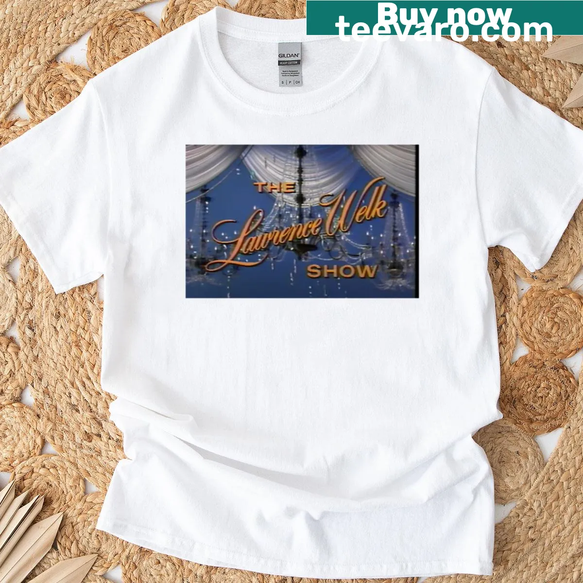 T-shirt featuring the title card for the Lawrence Welk Show 1982 — on a men's t-shirt