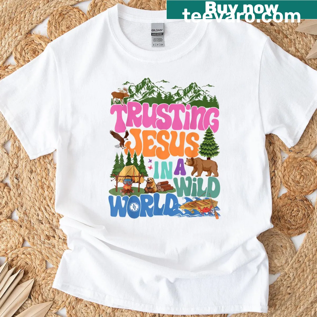 Inspirational graphic on True North Trusting Jesus T-shirt — on a men's t-shirt
