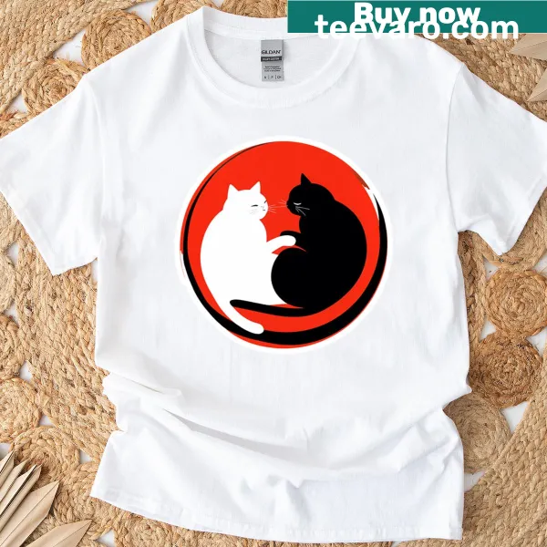 Illustration of a black and white cat on a cute t-shirt