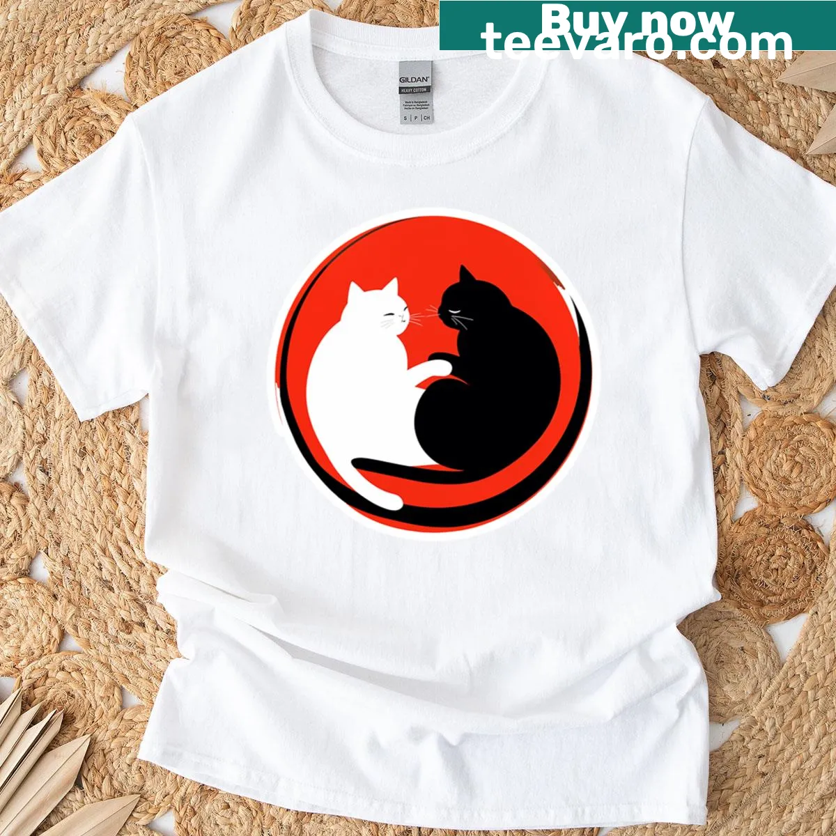 Illustration of a black and white cat on a cute t-shirt — on a men's t-shirt
