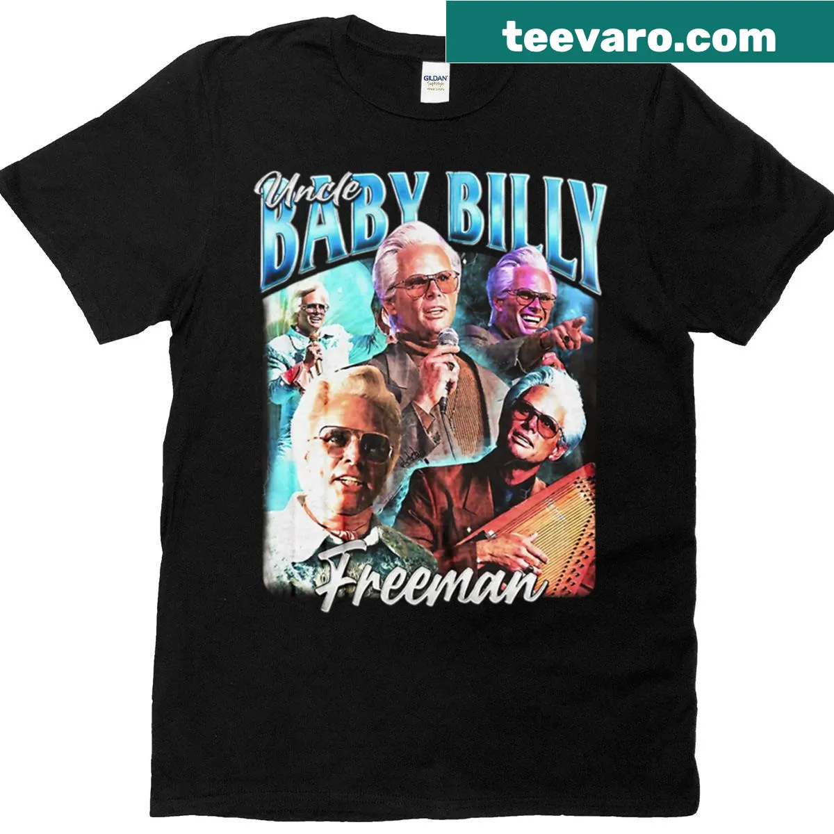Vintage distressed T-shirt featuring Uncle Baby Billy Freeman graphic — on a men's t-shirt