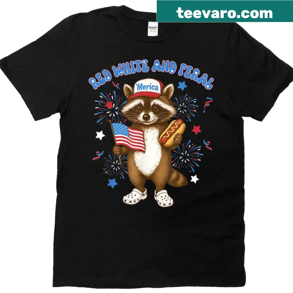 Funny 4th of July kids T-shirt with cartoon raccoon design