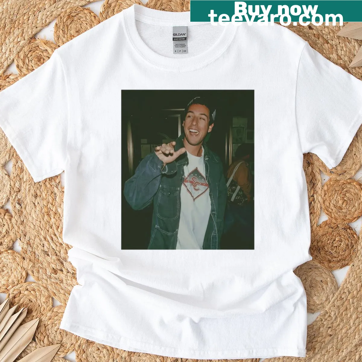 Vintage illustration T-shirt featuring Adam Sandler's iconic humor — on a men's t-shirt