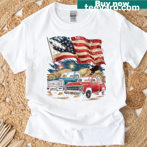 Vintage American Trucks T-shirt with eagle and USA flag design