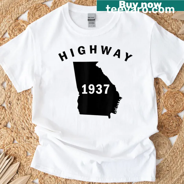 Vintage distressed t-shirt featuring a 1937 highway design