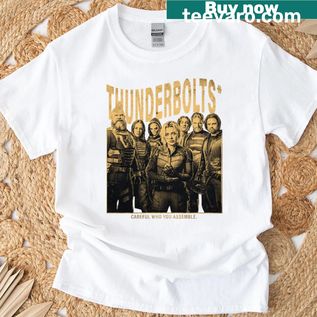 Vintage Thunderbolt Superheros T-shirt with retro comic design — on a men's t-shirt