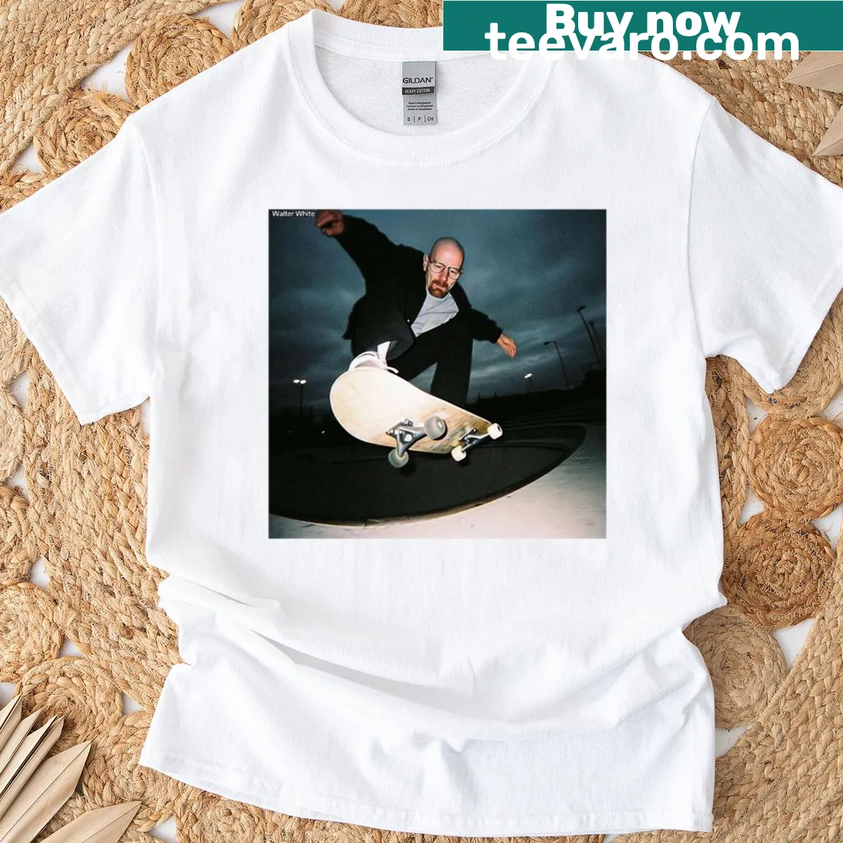 Cartoon skateboarder graphic on Walter Skateboarding Oversized T-shirt — on a men's t-shirt