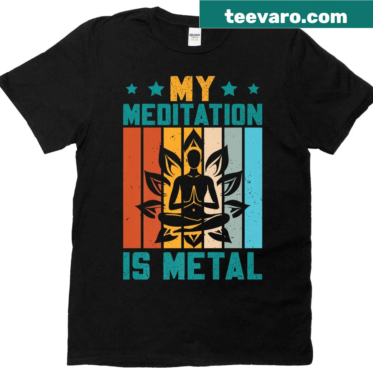 Funny yoga T-shirt with the phrase My Meditation Is Metal — on a men's t-shirt