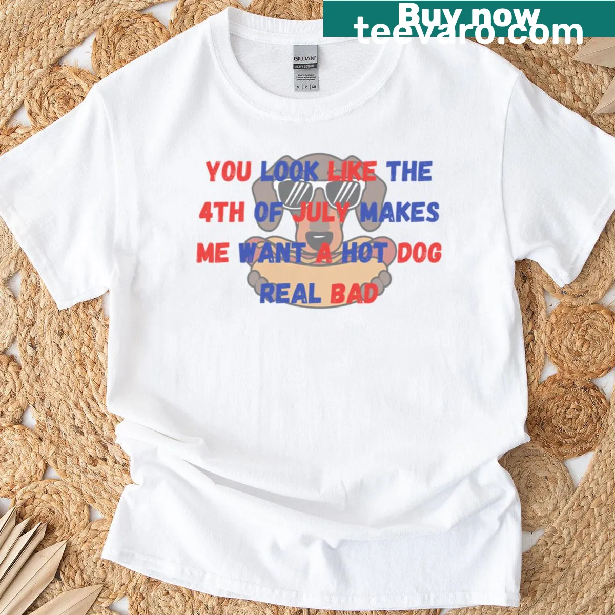 Patriotic T-shirt celebrating the Fourth of July with a flag-themed design — on a men's t-shirt