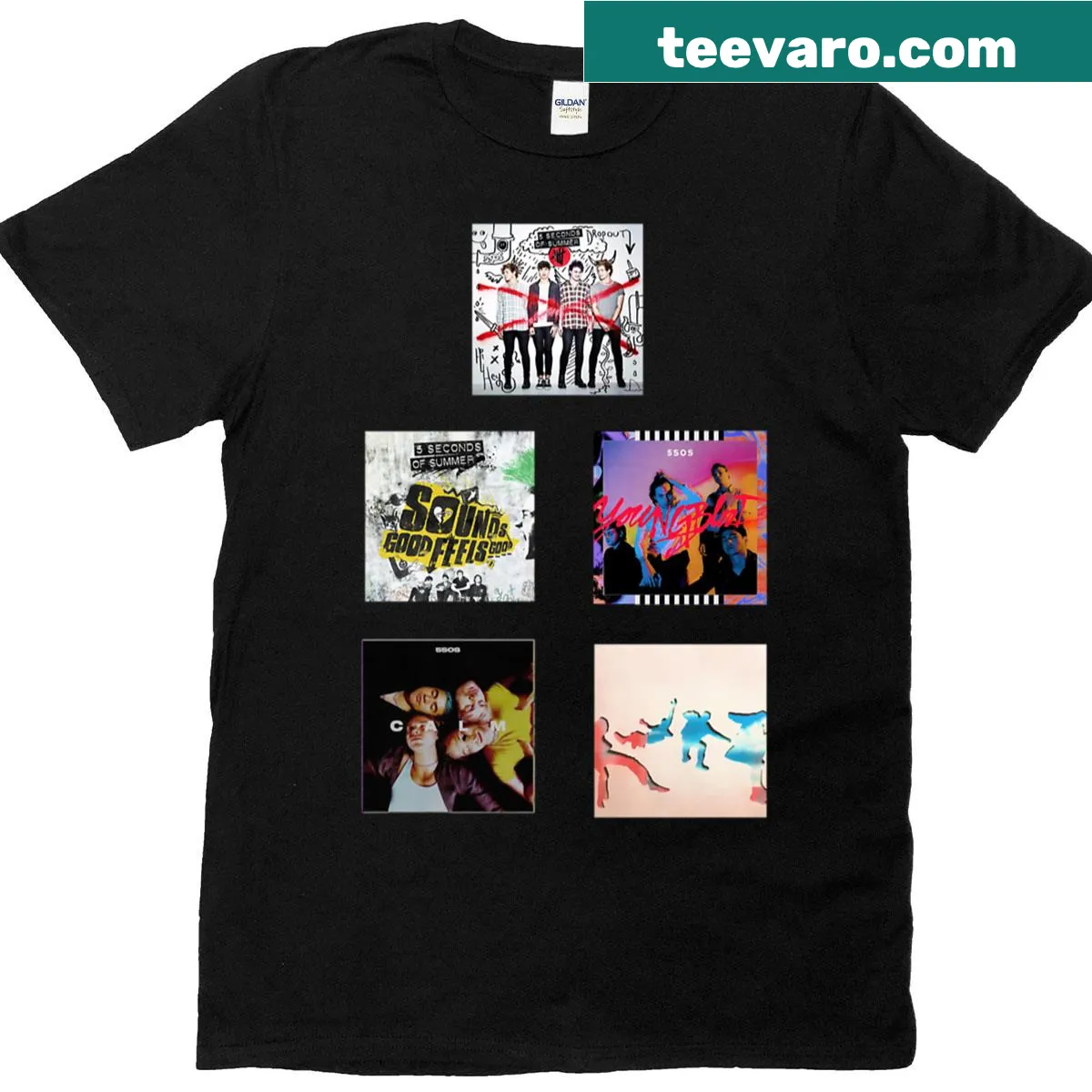Oversized 5sos Album Pack T-shirt with album art graphic — on a men's t-shirt