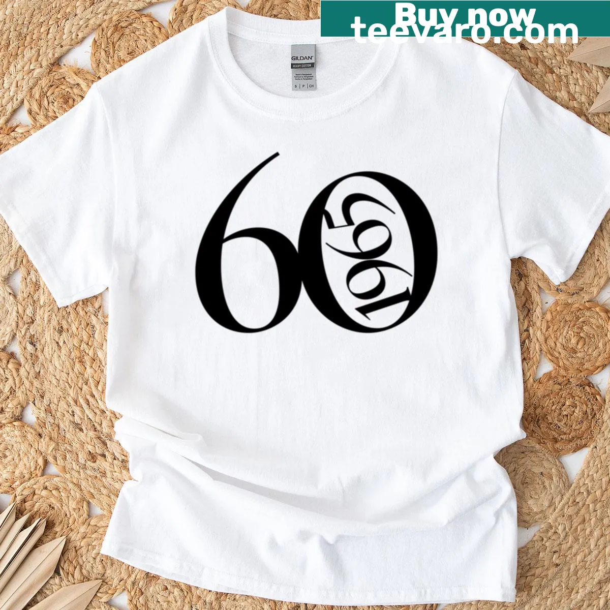 Vintage-style 60th birthday celebration t-shirt for 1965 — on a men's t-shirt