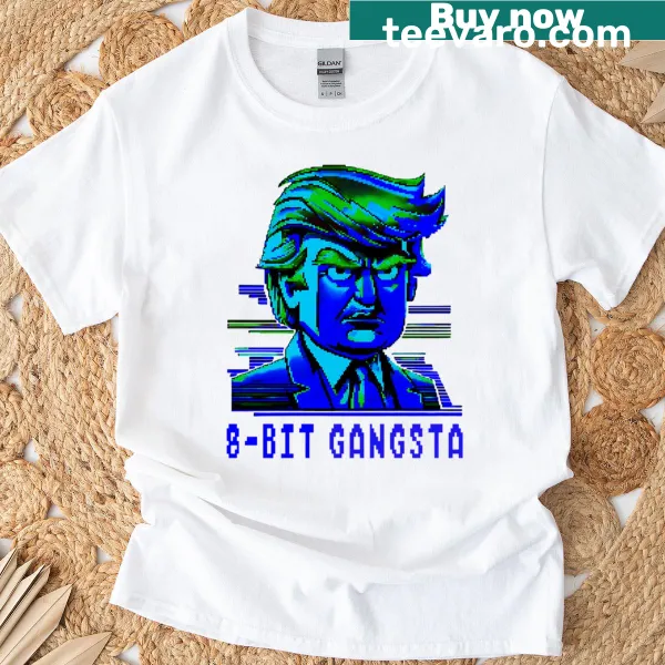 Funny 8-bit graphic T-shirt featuring a humorous character