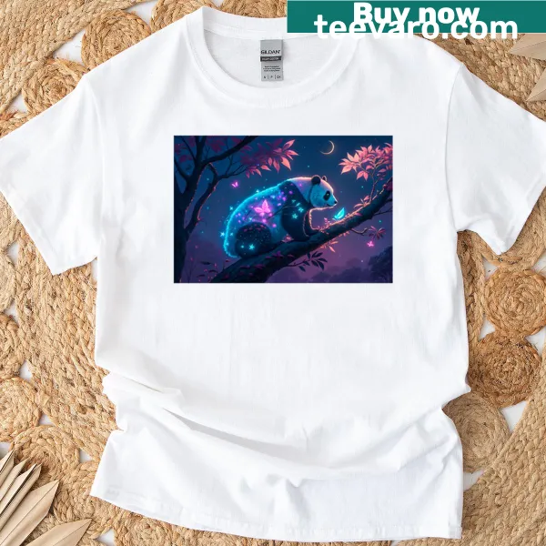 Whimsical glowing panda t-shirt design