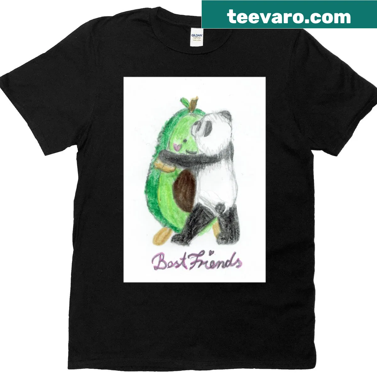 Cute T-shirt featuring an avocado and panda hugging — on a men's t-shirt