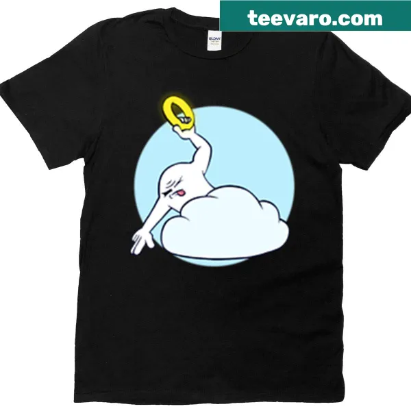 Illustrated angel throwing a halo design on a T-shirt