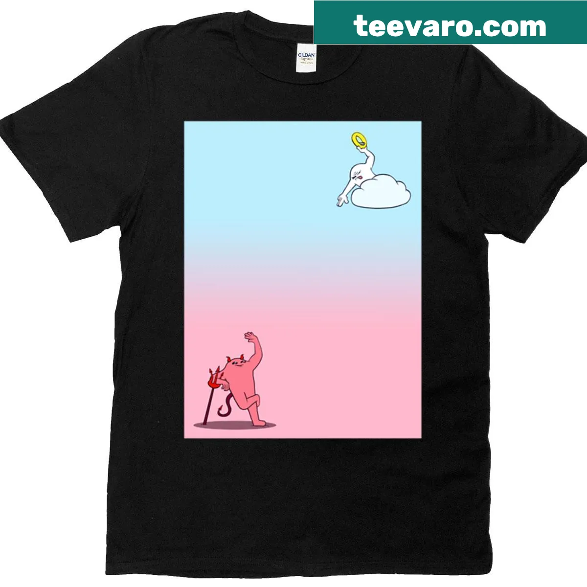 Oversized t-shirt depicting an angel vs demon design — on a men's t-shirt