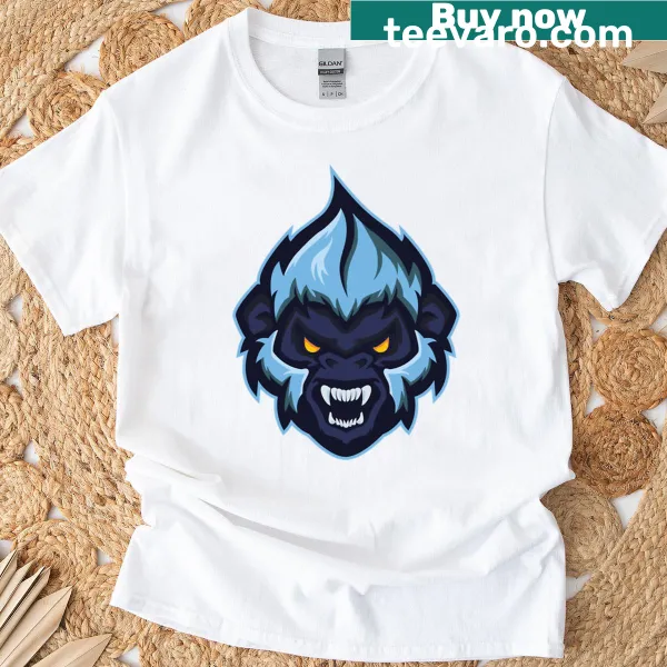 Oversized T-shirt with a fierce blue monkey graphic, showcasing wild energy