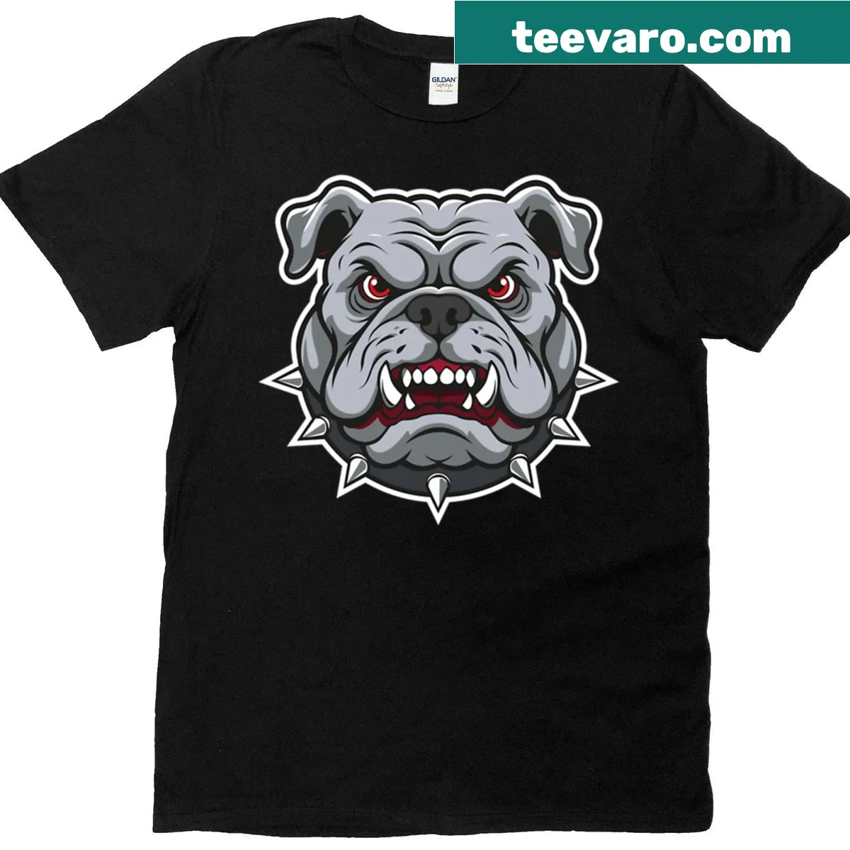 Cartoon bulldog graphic with an angry expression on an oversized T-shirt — on a men's t-shirt