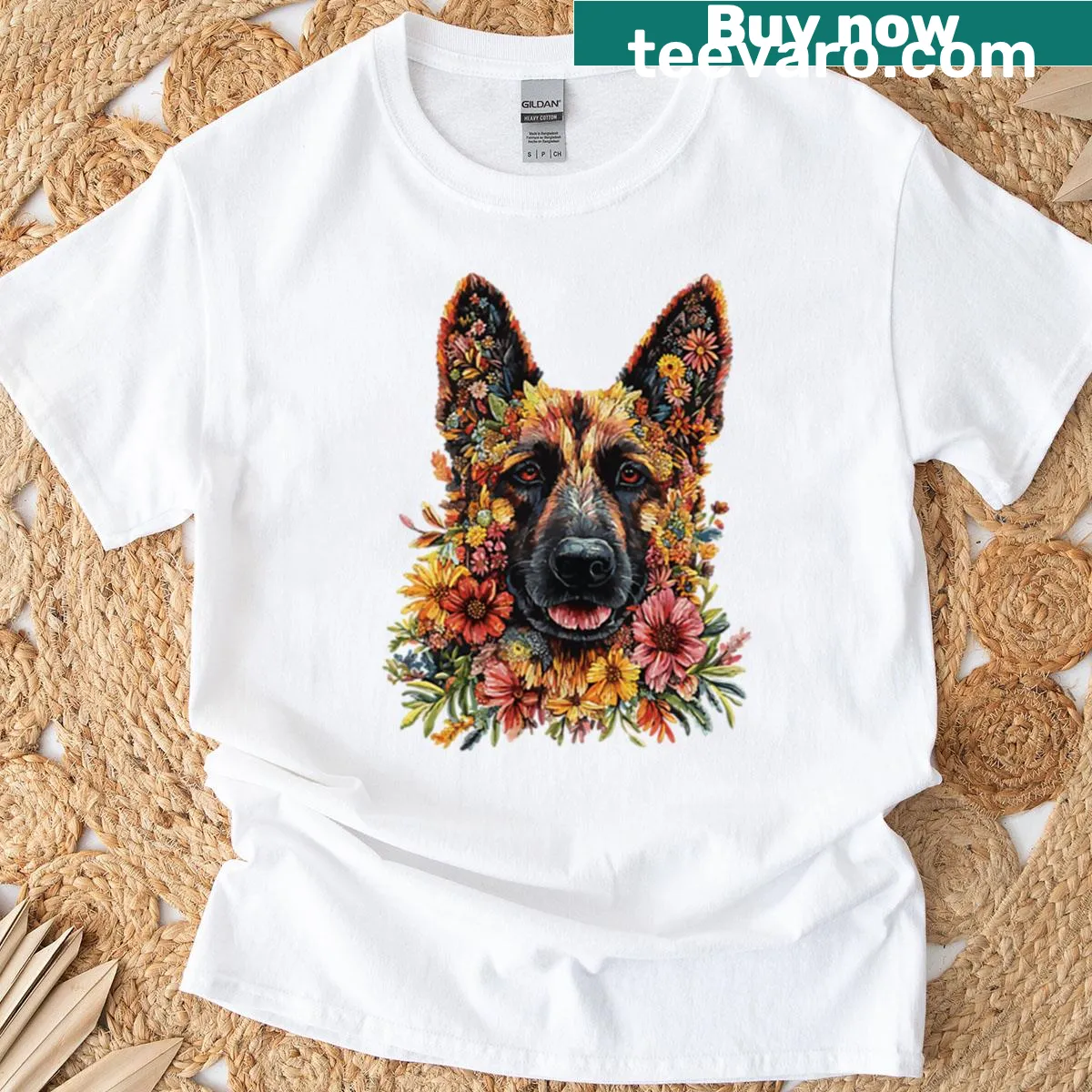 Illustrated T-shirt featuring a Belgian Shepherd — on a men's t-shirt