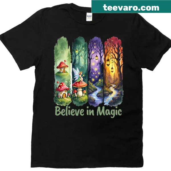 T-shirt with the phrase 'Believe In Magic' in playful typography