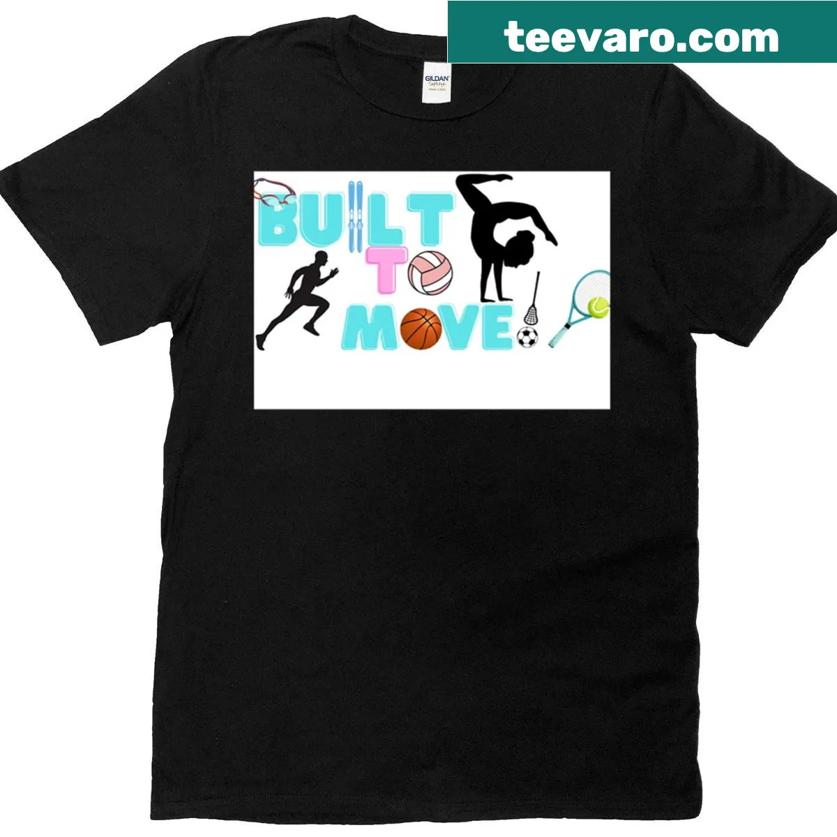 Inspirational typography T-shirt saying 'Built To Move' — on a men's t-shirt