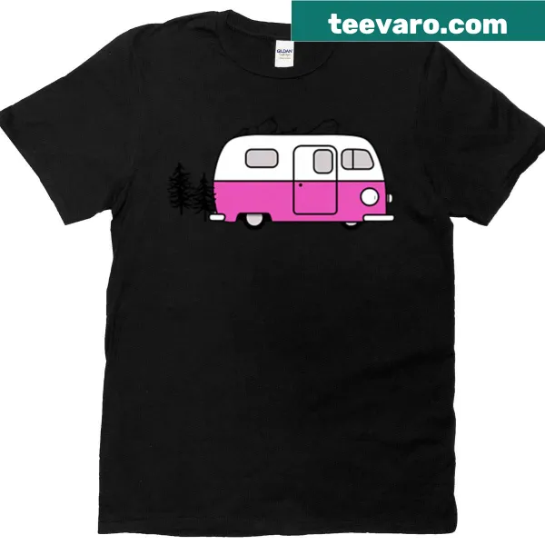 Cartoon camper van graphic T-shirt in pink
