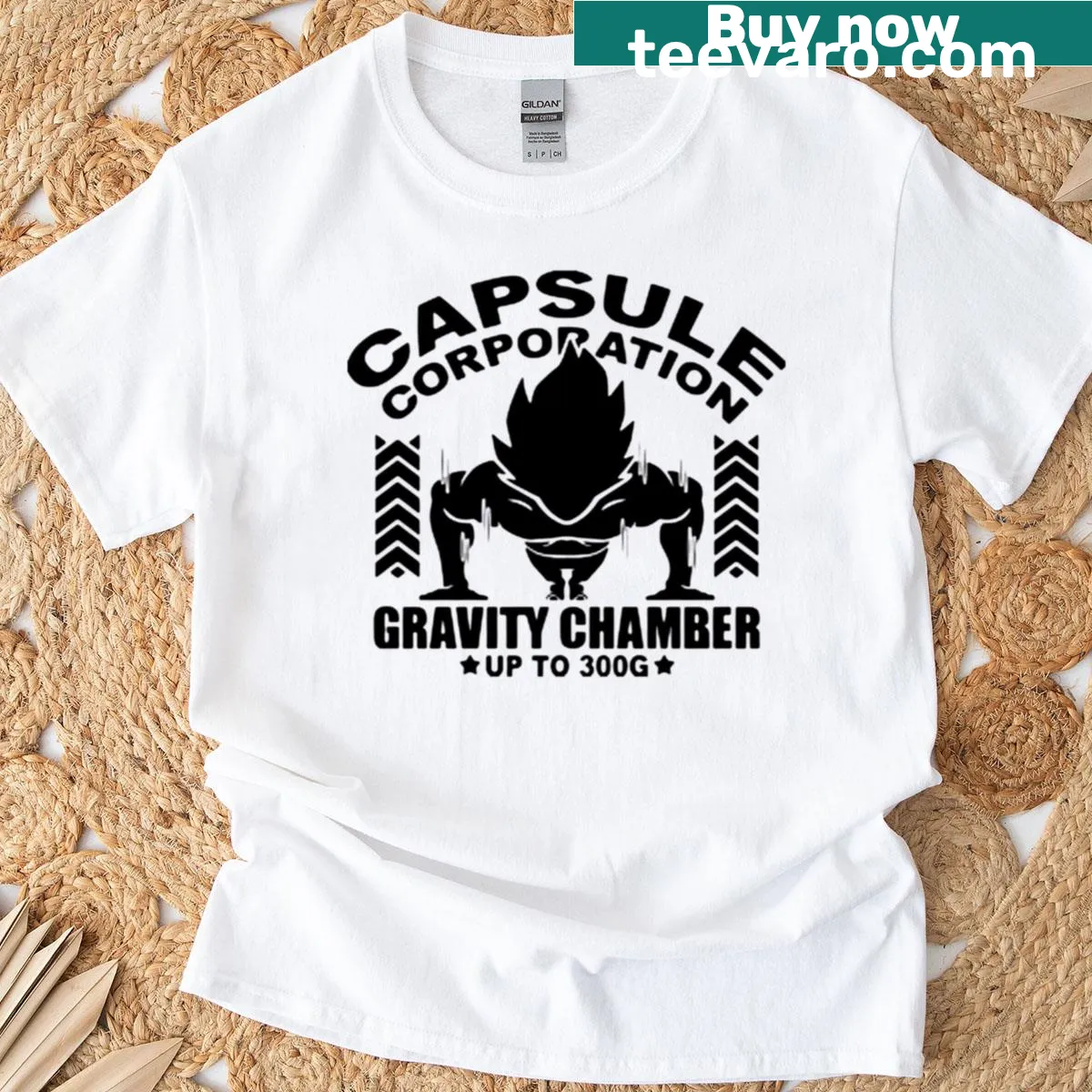 Futuristic T-shirt featuring a design inspired by Capsule Corporation — on a men's t-shirt