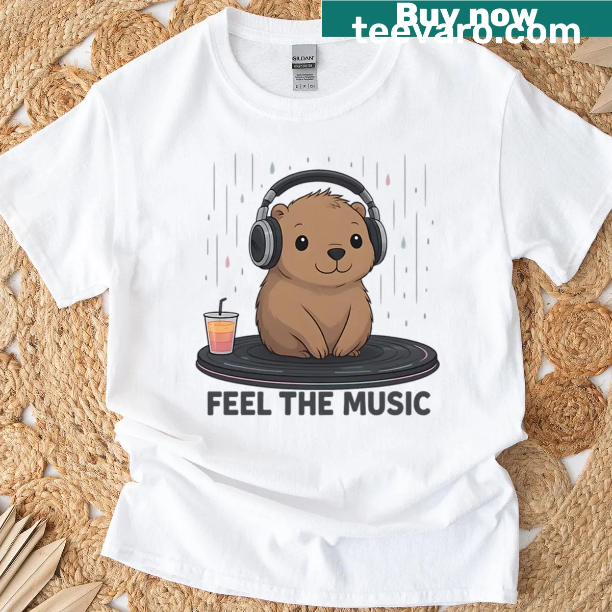 T-shirt featuring a cute illustration of a capybara — on a men's t-shirt