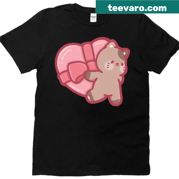 Cute cat carrying a heart-shaped gift box T-shirt