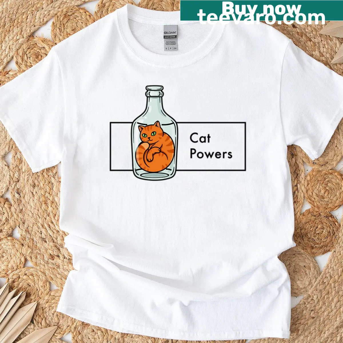 Oversized T-shirt with bottled ginger cat graphic design. — on a men's t-shirt