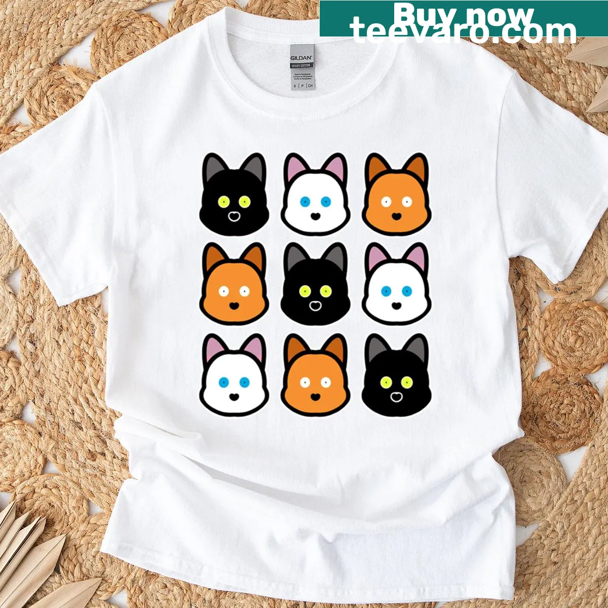Illustrated T-shirt featuring playful and unique cat designs — on a men's t-shirt