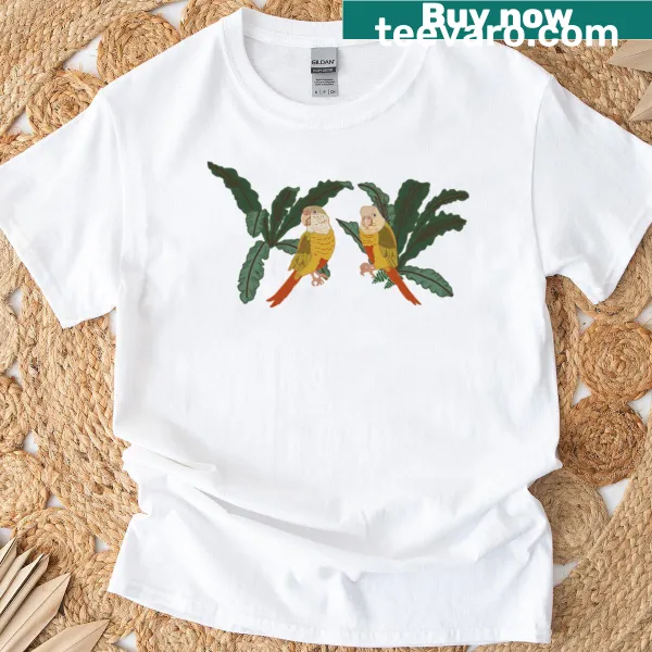 Cartoon bird illustration on a playful t-shirt