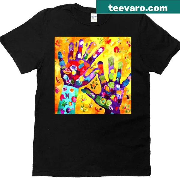 Oversized T-shirt with an abstract design resembling finger-painted art