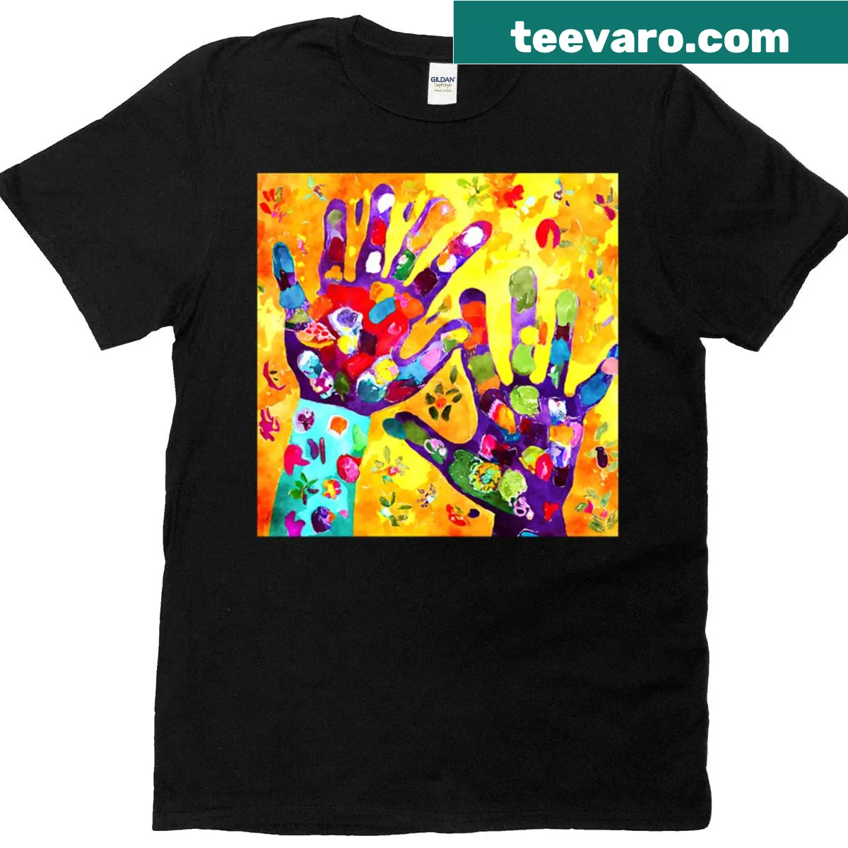 Oversized T-shirt with an abstract design resembling finger-painted art — on a men's t-shirt