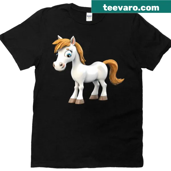 Oversized t-shirt with a 3D cartoon white horse illustration