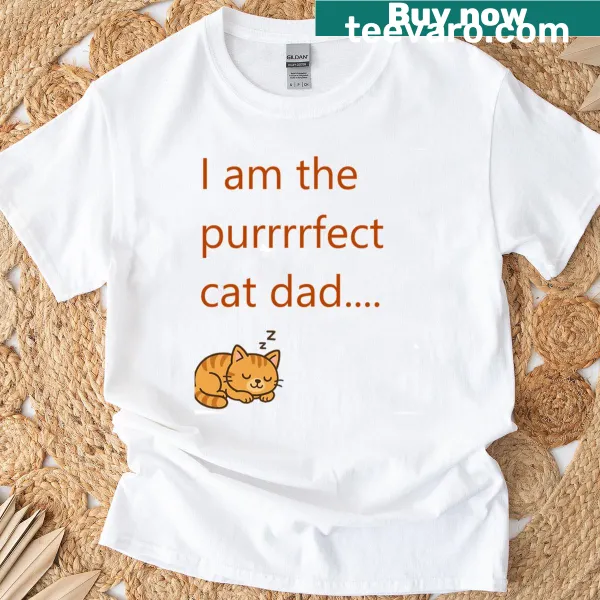 Cute sleeping cat with text for Cat Dad on t-shirt