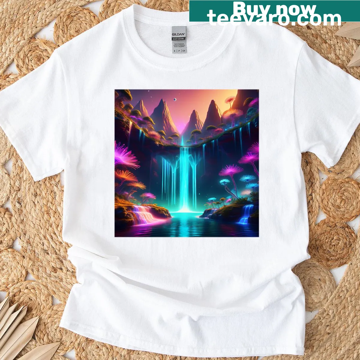 Cyber fantasy art landscape design on a t-shirt — on a men's t-shirt