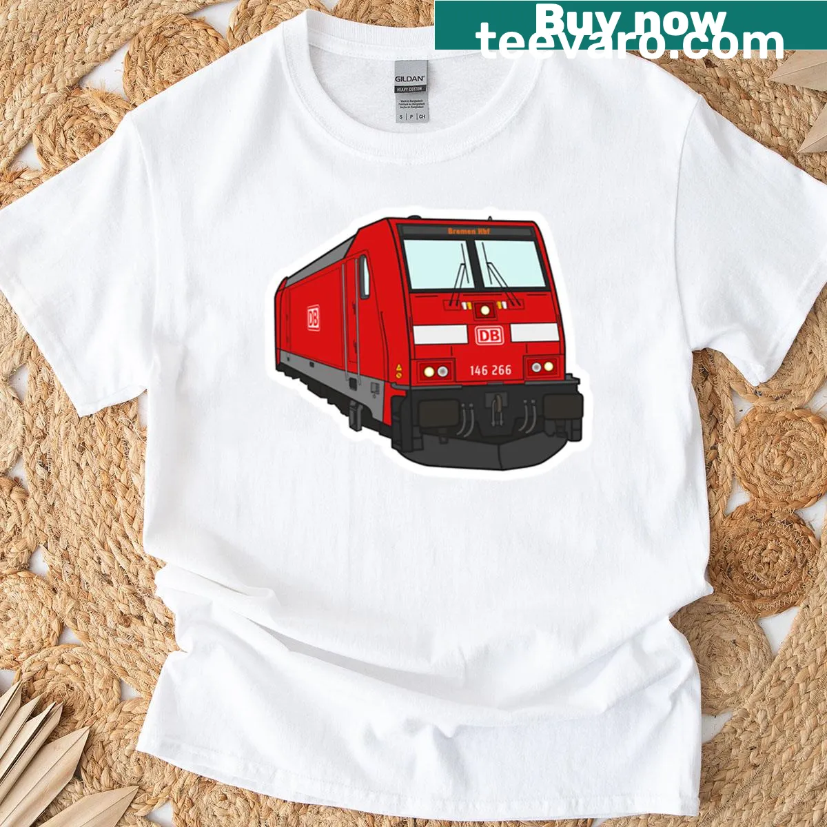 Minimalist illustration of the Db Br 1463 Traxx locomotive — on a men's t-shirt
