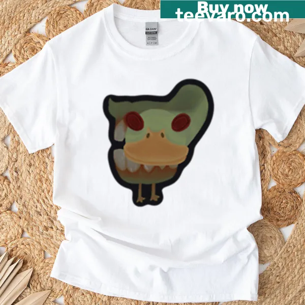 Cartoon duck looking at you with dentures on a t-shirt.