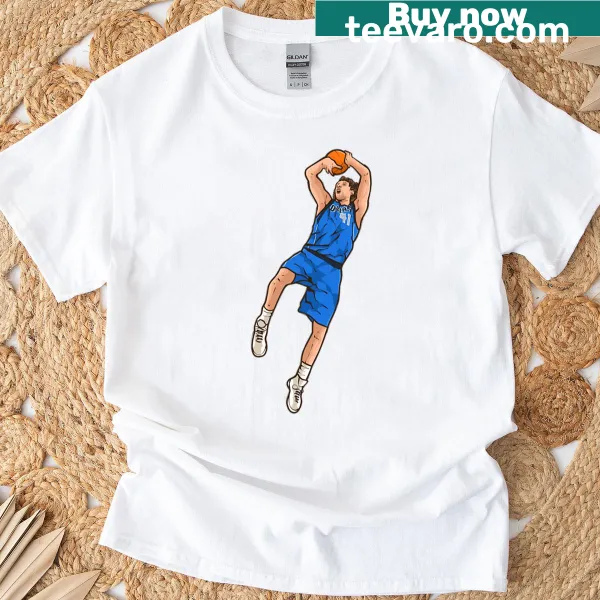 Cartoon of Dirk Nowitzki performing a fadeaway on T-shirt
