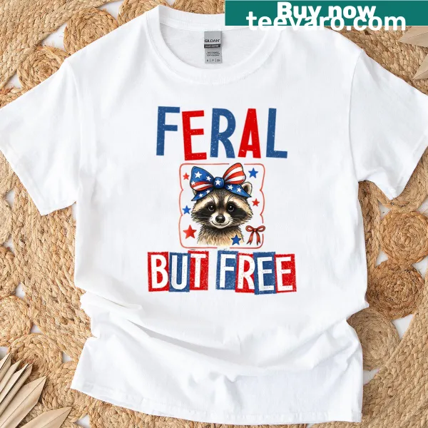 Funny raccoon cartoon design on a 4th of July T-shirt