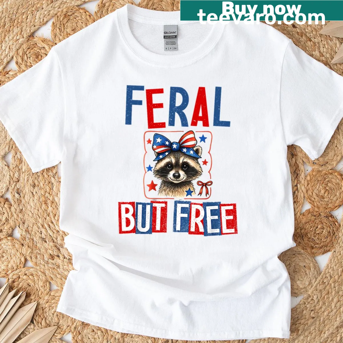 Funny raccoon cartoon design on a 4th of July T-shirt — on a men's t-shirt