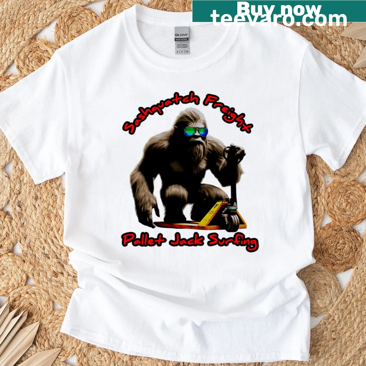 Playful Sasquatch graphic t-shirt depicting a moving creature — on a men's t-shirt