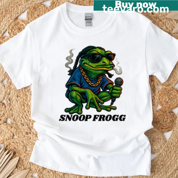Cartoon frog dressed as a hip-hop legend with sunglasses