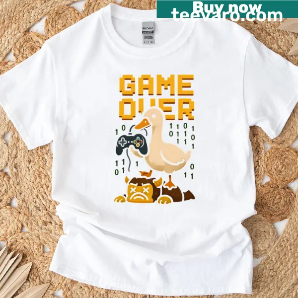 Cartoon duck winning with Game Over graphic