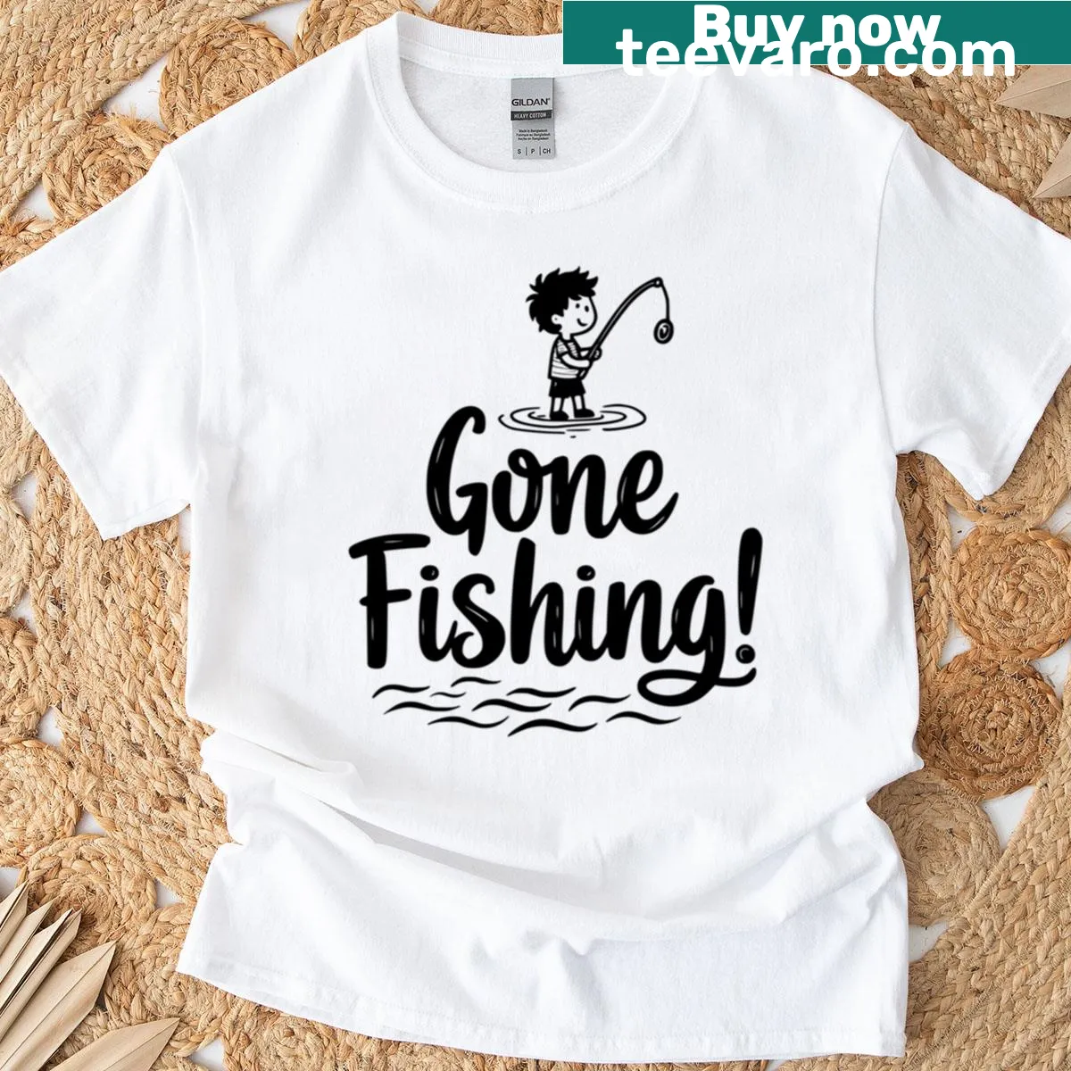 Cute cartoon fisherman illustration on T-shirt — on a men's t-shirt