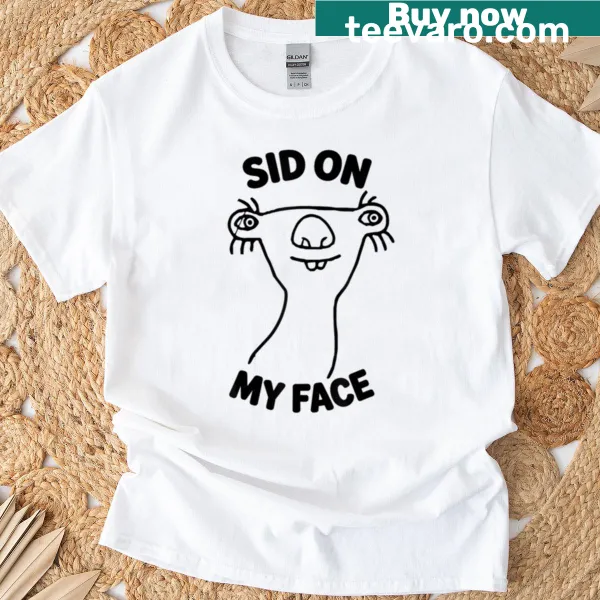 Cartoon sloth graphic on an oversized T-shirt.