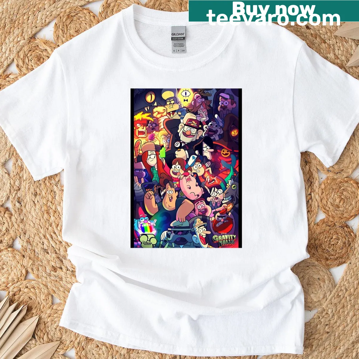 Graphic T-shirt featuring imagery from Gravity Falls animated series. — on a men's t-shirt