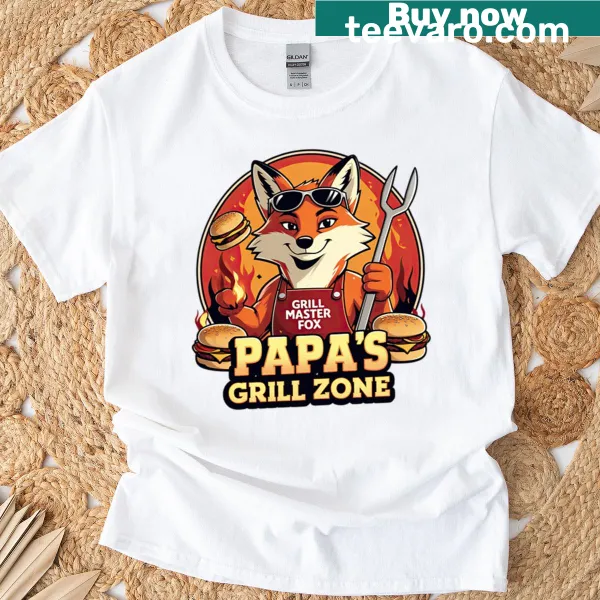 T-shirt featuring a fox grilling design