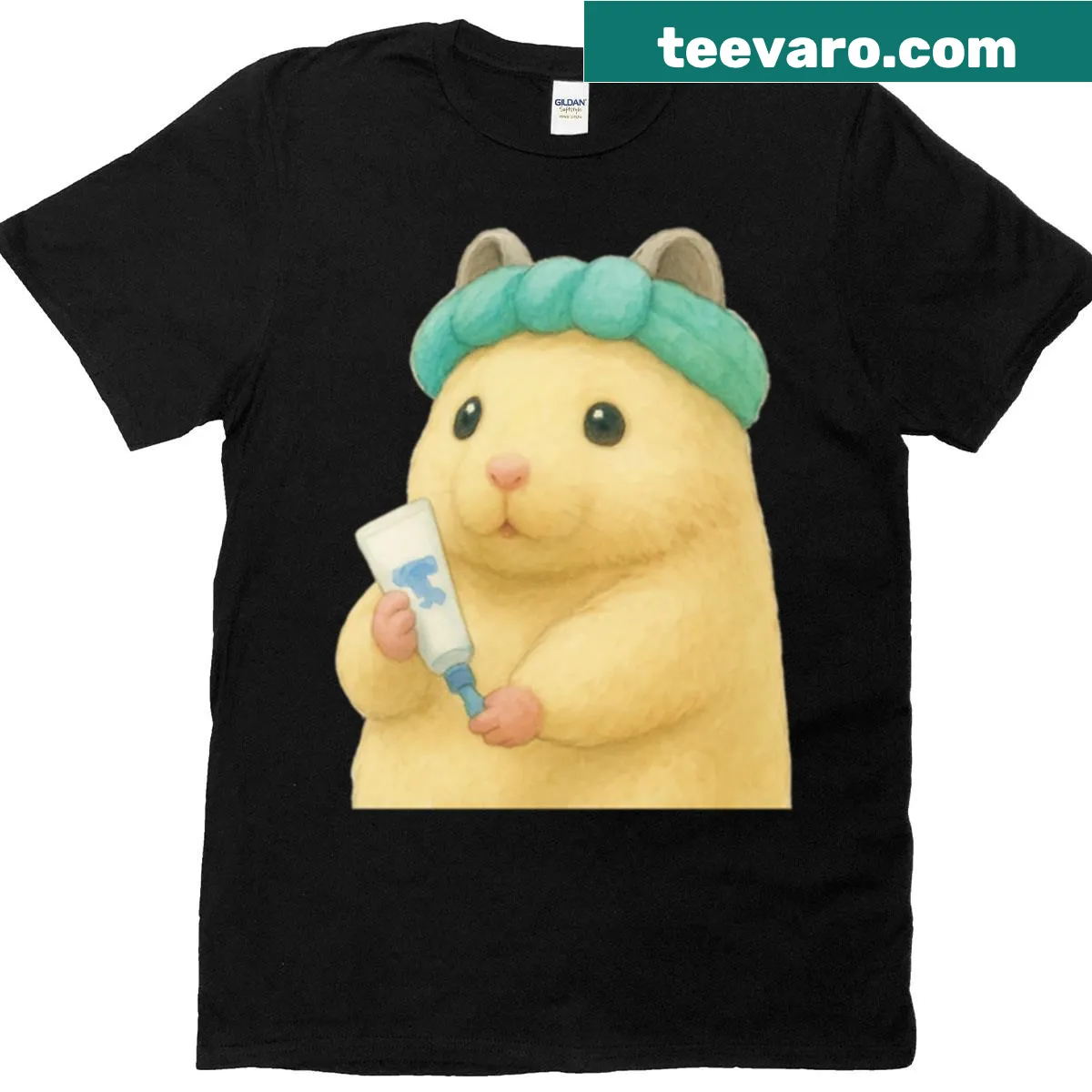 Cartoon hamster skincare T-shirt design — on a men's t-shirt